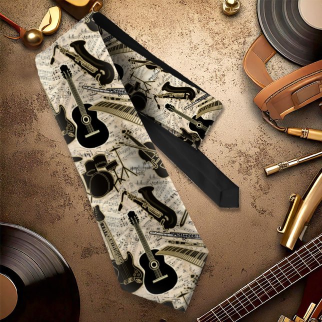 Sheet Music and Instruments Black/Gold ID481 Tie (Creator Uploaded)