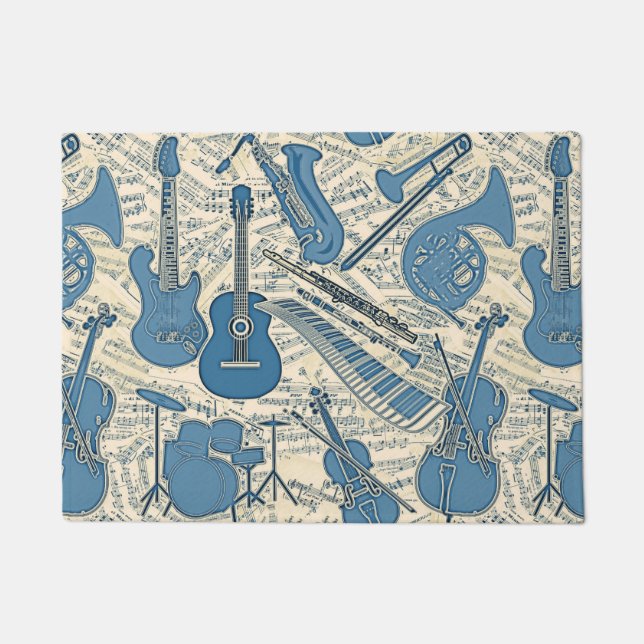Sheet Music and Instruments Blue/Ivory ID481 Doormat (Front)