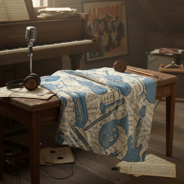 Sheet Music and Instruments Blue/Ivory ID481 Fleece Blanket (Creator Uploaded)