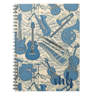Sheet Music and Instruments Blue/Ivory ID481 Notebook