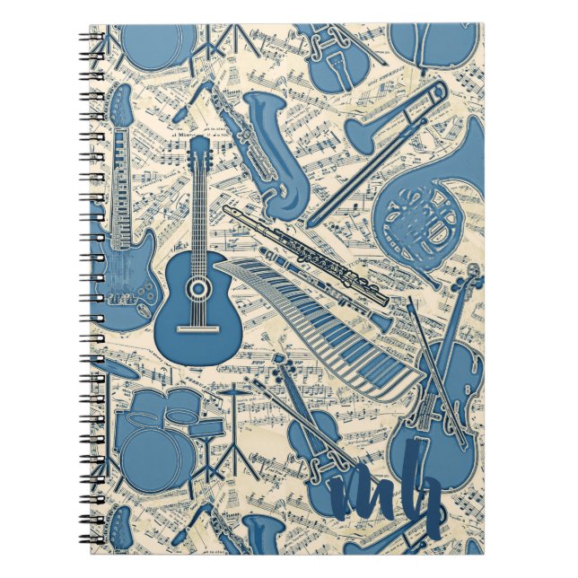 Sheet Music and Instruments Blue/Ivory ID481 Notebook (Front)