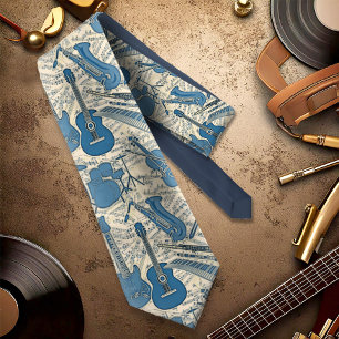 Sheet Music and Instruments Blue/Ivory ID481 Tie