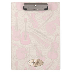 Sheet Music and Instruments Pink/Ivory ID481 Clipboard