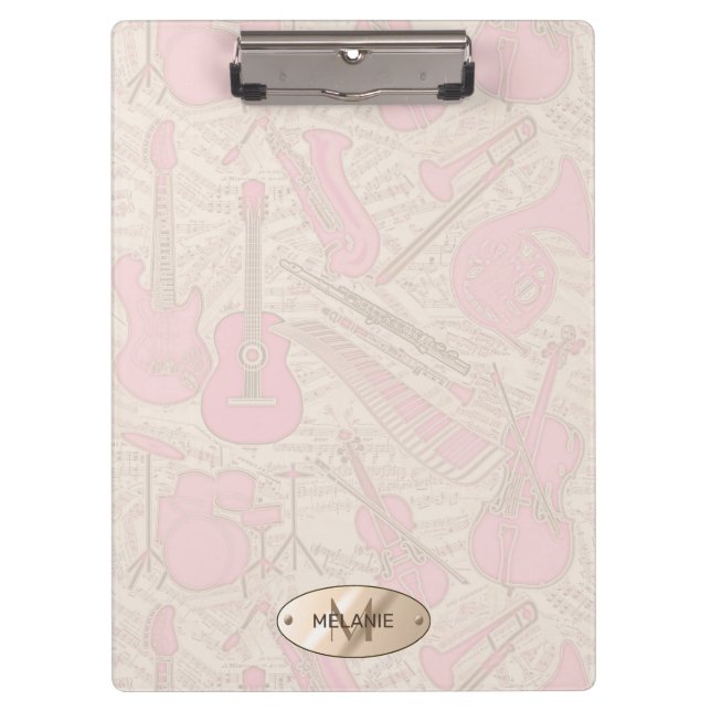 Sheet Music and Instruments Pink/Ivory ID481 Clipboard (Front)