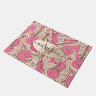 Sheet Music and Instruments Pink/Ivory ID481 Doormat