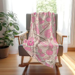 Sheet Music and Instruments Pink/Ivory ID481 Fleece Blanket