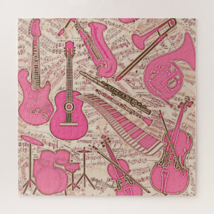 Sheet Music and Instruments Pink/Ivory ID481 Jigsaw Puzzle