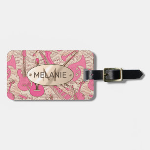 Sheet Music and Instruments Pink/Ivory ID481 Luggage Tag
