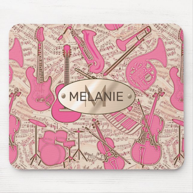 Sheet Music and Instruments Pink/Ivory ID481 Mouse Pad (Front)