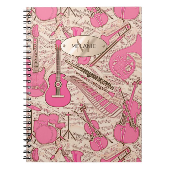 Sheet Music and Instruments Pink/Ivory ID481 Notebook (Front)
