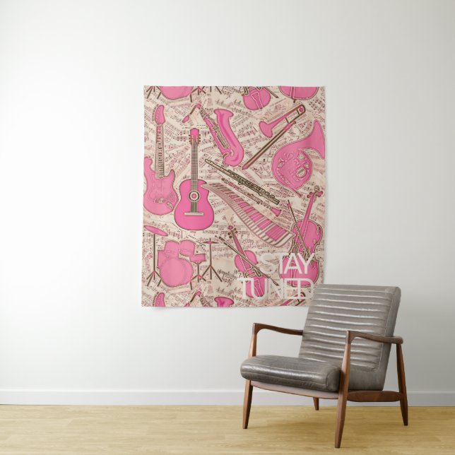 Sheet Music and Instruments Pink/Ivory ID481 Tapestry (In Situ)