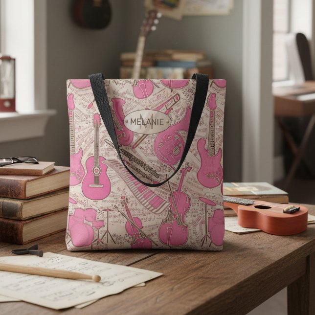 Sheet Music and Instruments Pink/Ivory ID481 Tote Bag (Creator Uploaded)