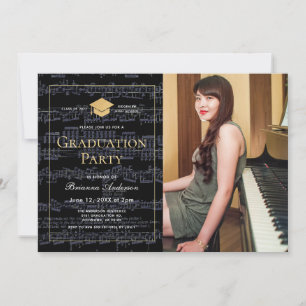 Sheet Music Black & Gold Photo Graduation Party Invitation
