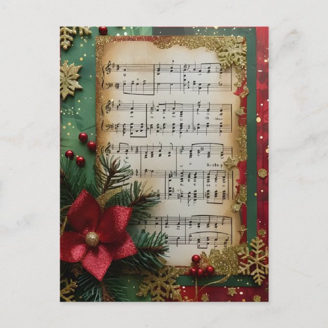 Sheet Music Christmas Scrape Book Paper  Holiday Postcard (Front)