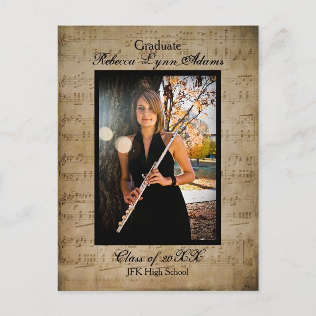 Sheet Music Graduation Announcement - Post Card (Front)