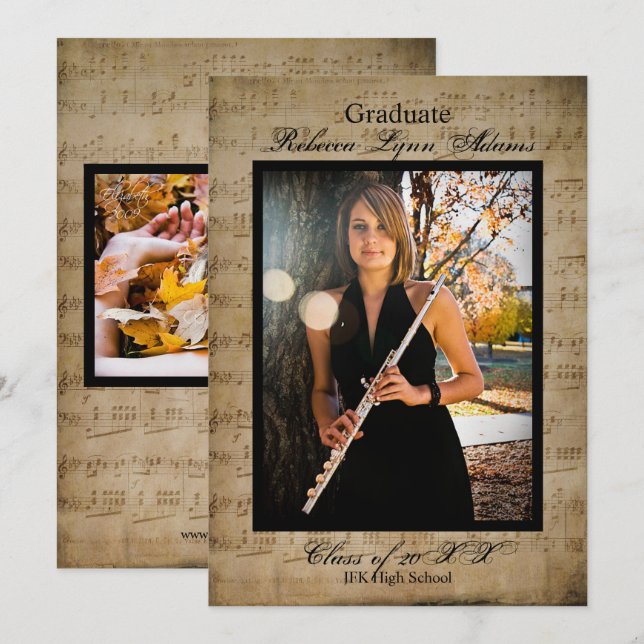 Sheet Music Graduation Announcement w/ Photos (Front/Back)