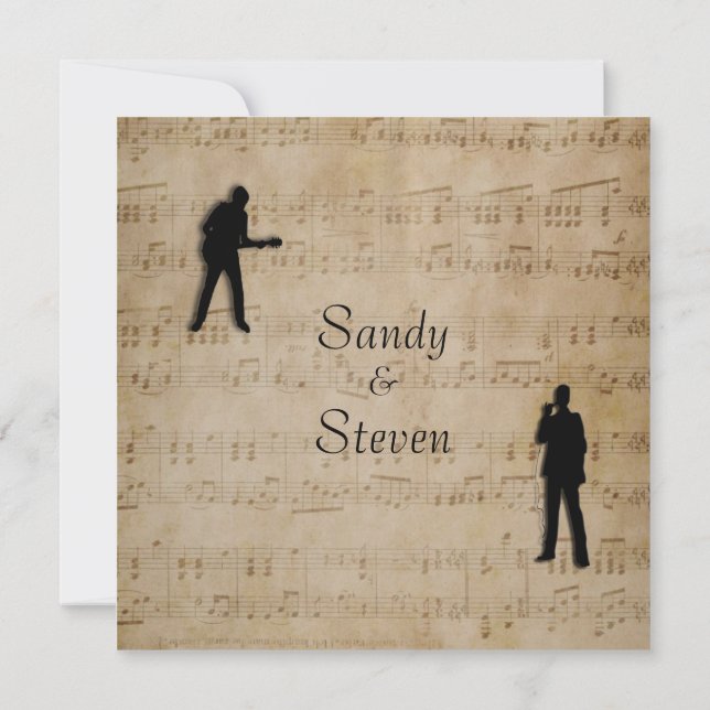 Sheet Music Guitar Singer Wedding Invitation (Back)