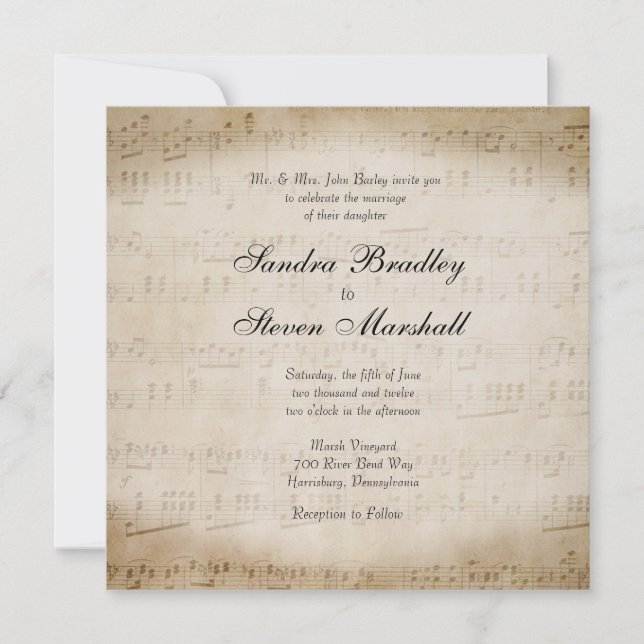 Sheet Music Guitar Singer Wedding Invitation (Front)