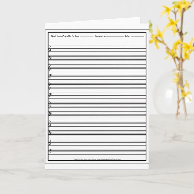 Sheet Music Manuscript Staff Line Clef  Card (Yellow Flower)