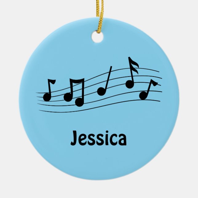 Sheet Music Notes Periwinkle Personalised Date Ceramic Ornament (Front)