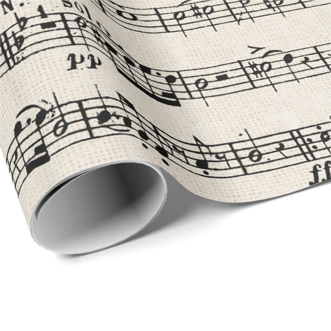 Sheet Music On Burlap Wrapping Paper (Roll Corner)
