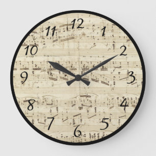 Sheet Music on Parchment Handwritten in Ink Large Clock
