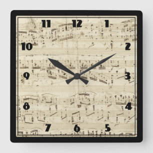 Sheet Music on Parchment Handwritten in Ink Square Wall Clock