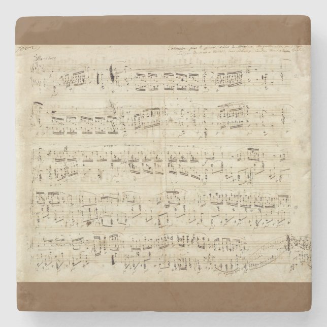 Sheet Music on Parchment Handwritten in Ink Stone Coaster (Front)