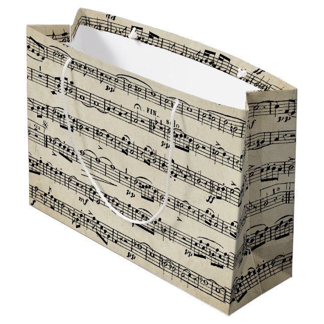 Sheet Music On Vintage Paper Large Gift Bag (Back Angled)