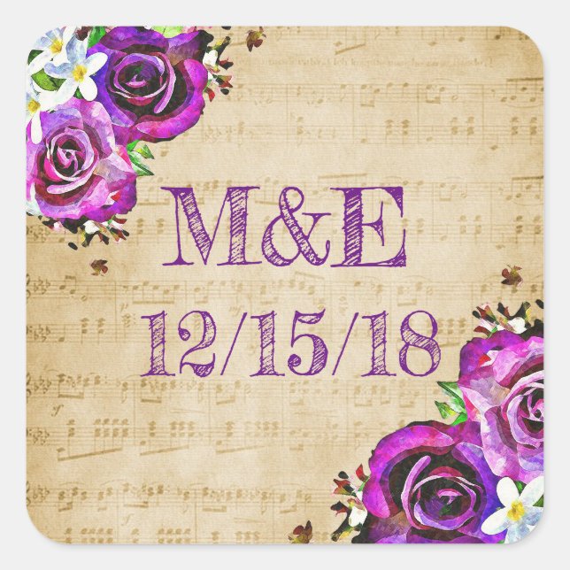 Sheet Music Purple Rose Personalised Stickers (Front)