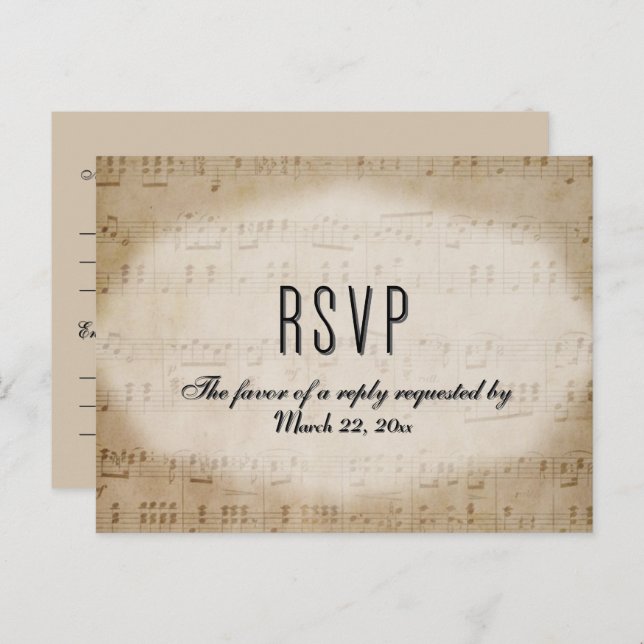 Sheet Music RSVP Dinner Choices Postcard (Front/Back)