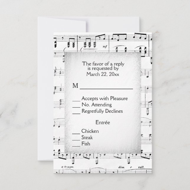 Sheet Music RSVP with Menu Choices (Front)