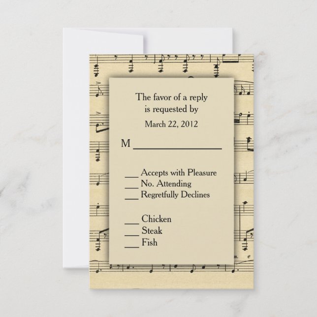 Sheet Music  RSVP with Menu Choices (Front)
