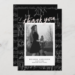 Sheet Music Script Blk Photo Graduation Thank You Invitation