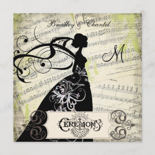 Sheet Music Silhouette Bride Wedding Invite