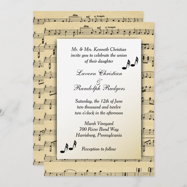 Sheet Music Wedding Invitation (Front/Back)