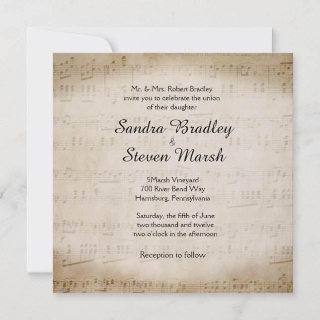 Sheet Music Wedding Invitation (Front)