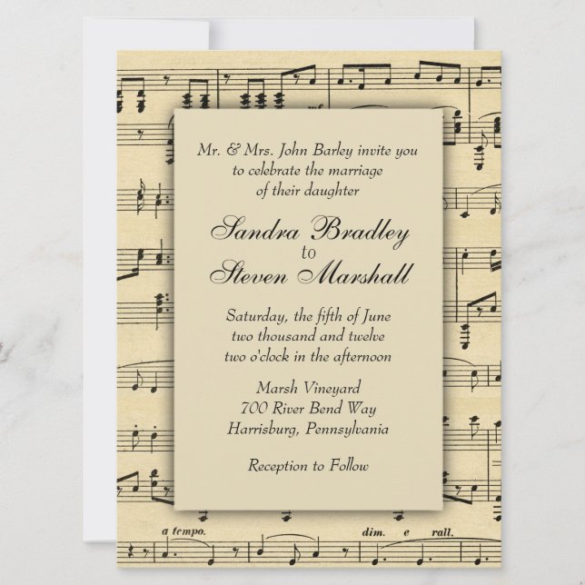Sheet Music Wedding Invitation (Front)