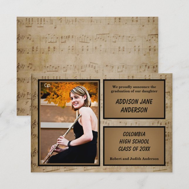 Sheet Music with Photo - 3x5 Grad Announcement (Front/Back)