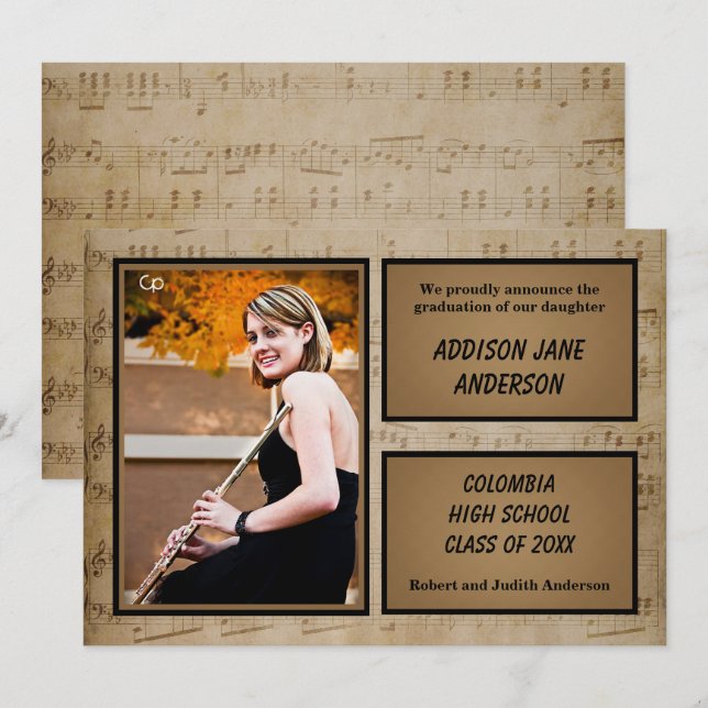 Sheet Music with Photo - Grad Announcement (Front/Back)