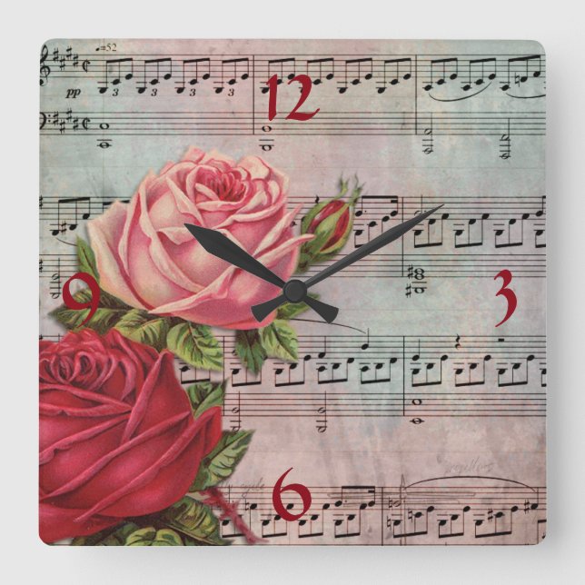 Sheet Music with Roses Wall Clock (Front)
