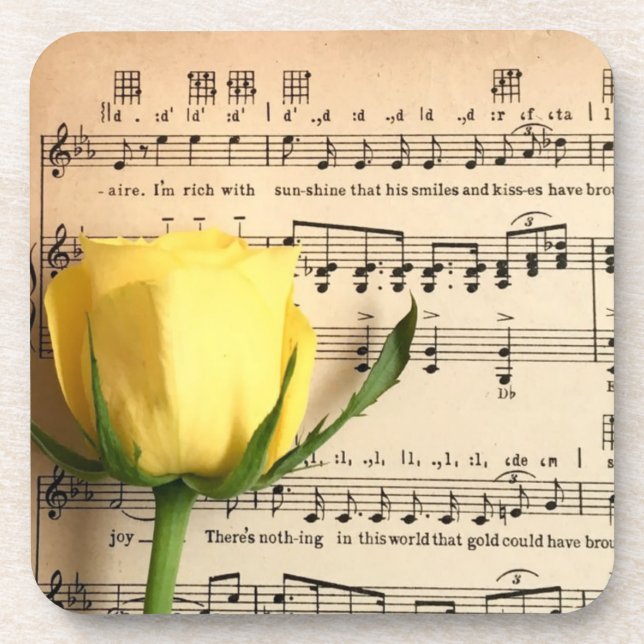 Sheet Music Yellow Rose Coaster (Front)