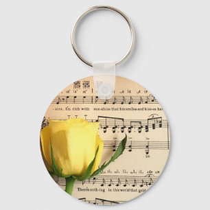 Sheet Music Yellow Rose Key Ring