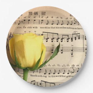 Sheet Music Yellow Rose Paper Plate
