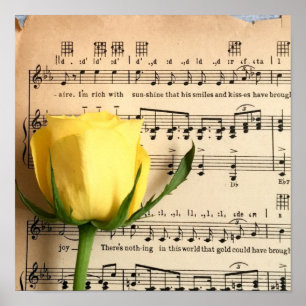 Sheet Music Yellow Rose Poster