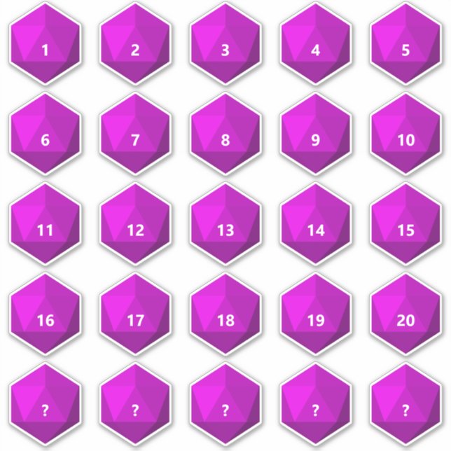 Sheet of 25 Custom Text D20 Die | Magenta Template (Front)