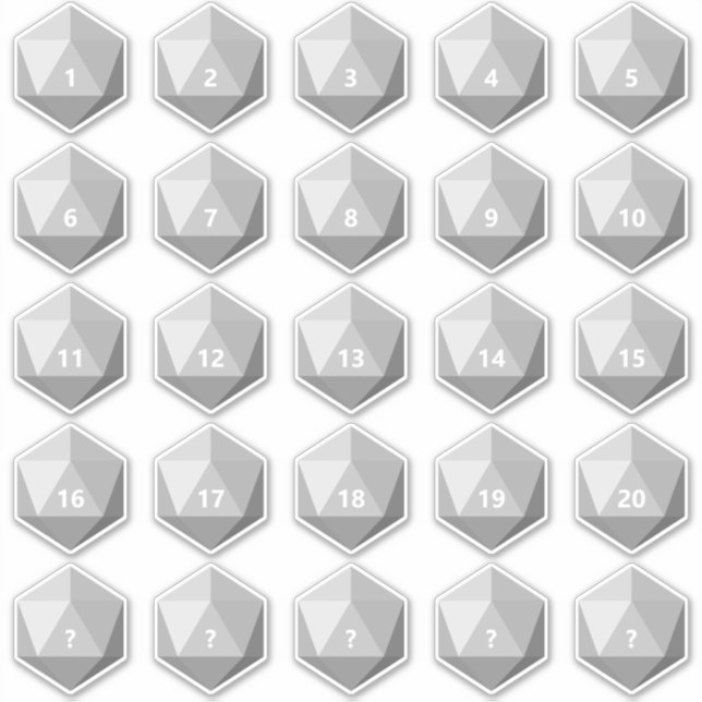 Sheet of 25 Custom Text D20 Die | White Template (Front)