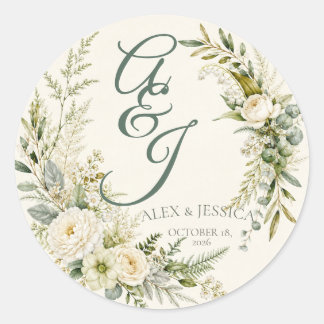 Sheet:Personalised Botanical Initials Envelope  Classic Round Sticker