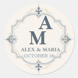 Sheet:Personalised Dusty Blue Monogram Wedding Classic Round Sticker