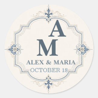 Sheet:Personalised Dusty Blue Monogram Wedding Classic Round Sticker